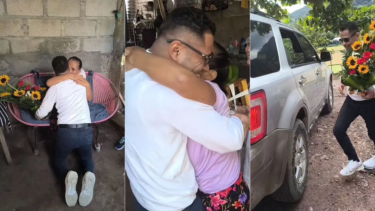 Hondureño sorprende a su madre al regresar a casa tras cuatro años lejos