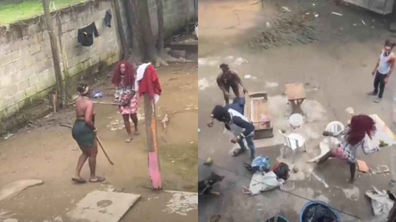 VIDEO: Mujeres se golpean con palos y sillas en plena calle, ¿fue en Roatán?